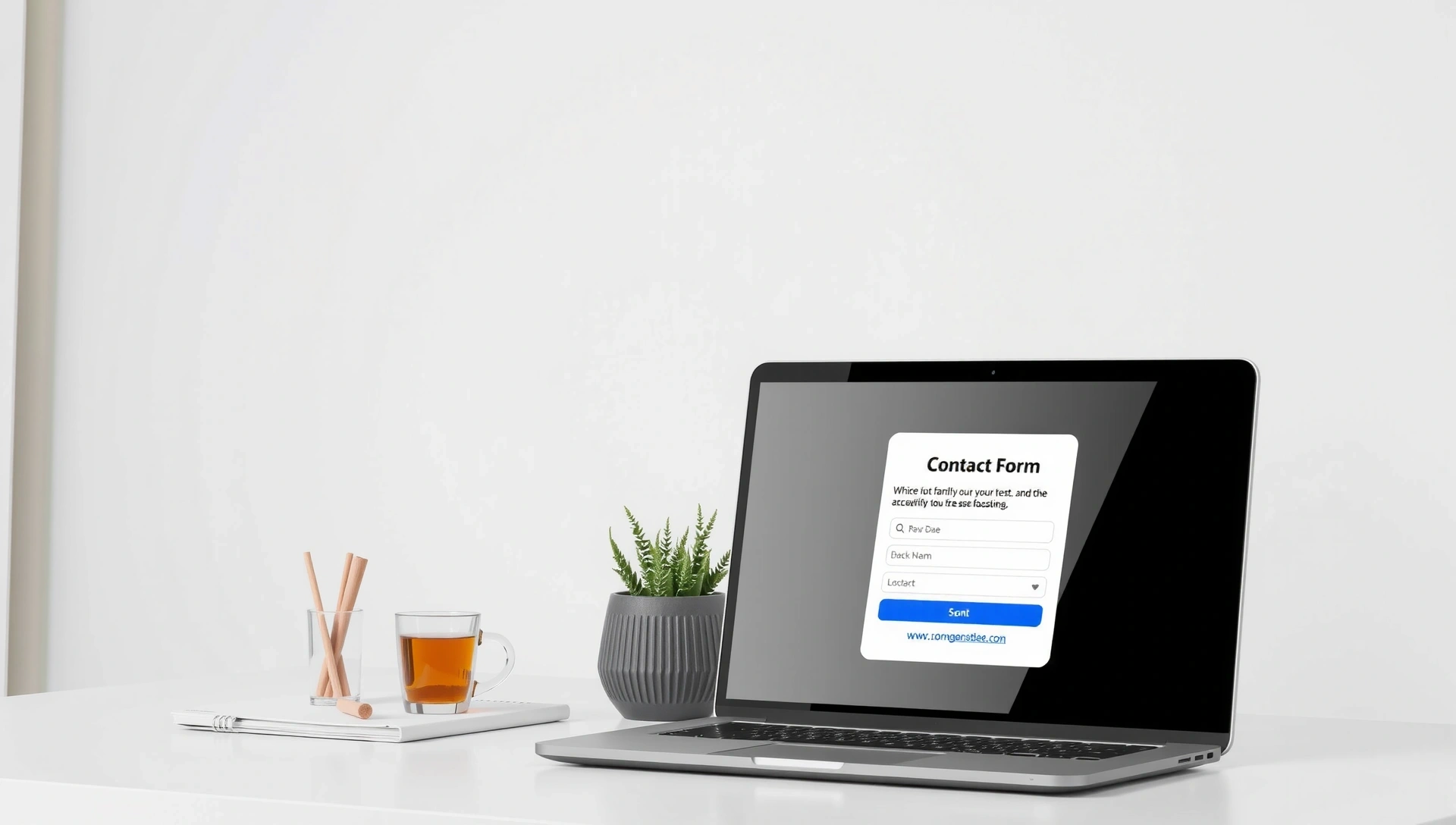 Bureau minimaliste avec des plantes et un ordinateur, symbolisant la communication et le bien-être.